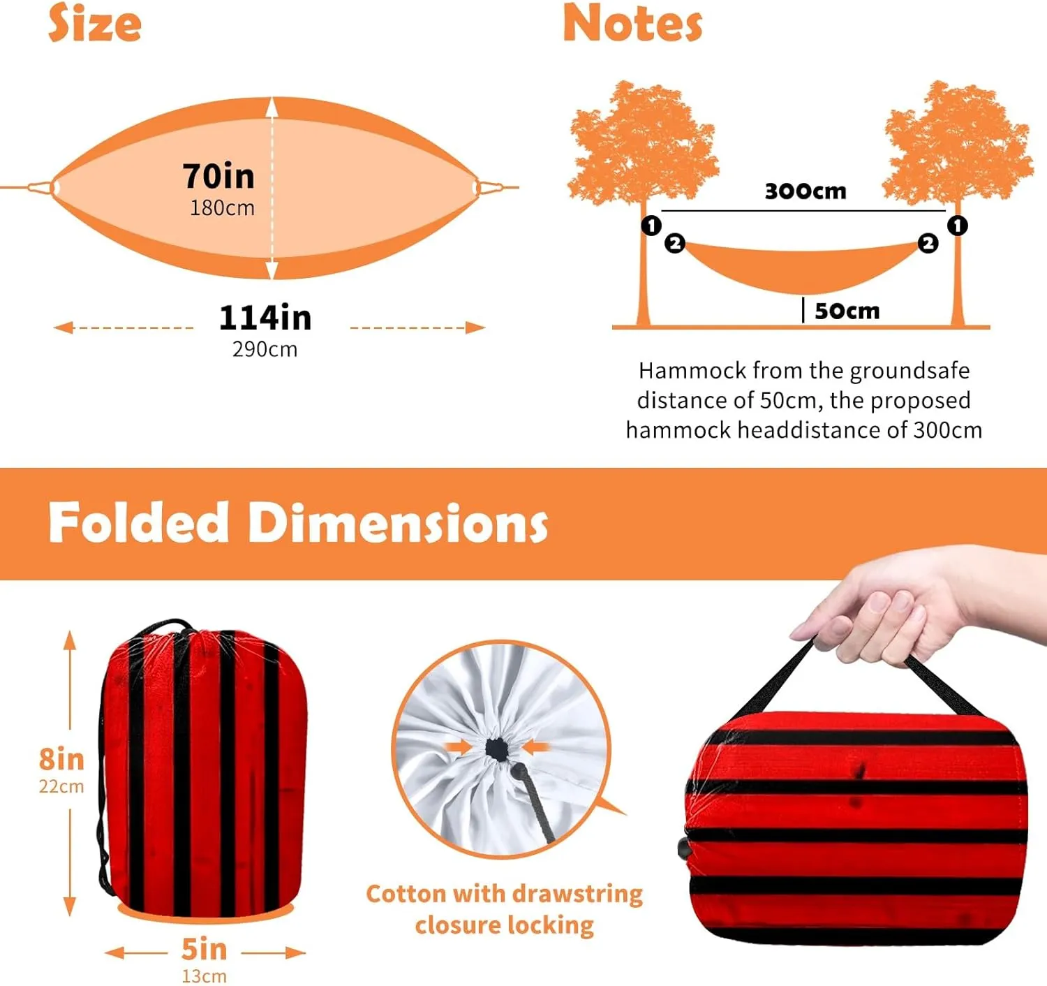 Ultra-Durable Portable Hammock for Camping Outdoor Enthusiasts Lightweight Travel Hammock Quick Setup Garden and Tree Hammock Stripe Ideal for Backpacking, Hiking & Relaxation