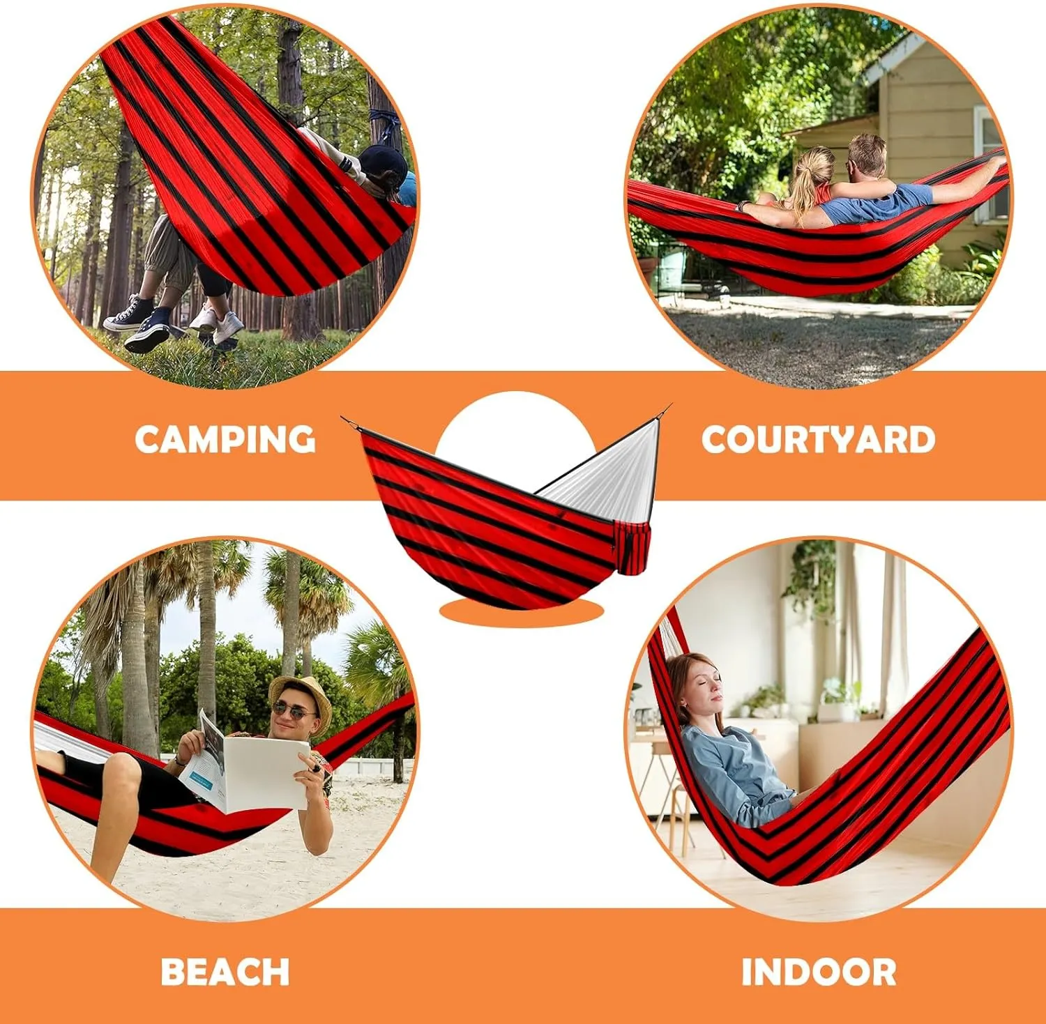 Ultra-Durable Portable Hammock for Camping Outdoor Enthusiasts Lightweight Travel Hammock Quick Setup Garden and Tree Hammock Stripe Ideal for Backpacking, Hiking & Relaxation