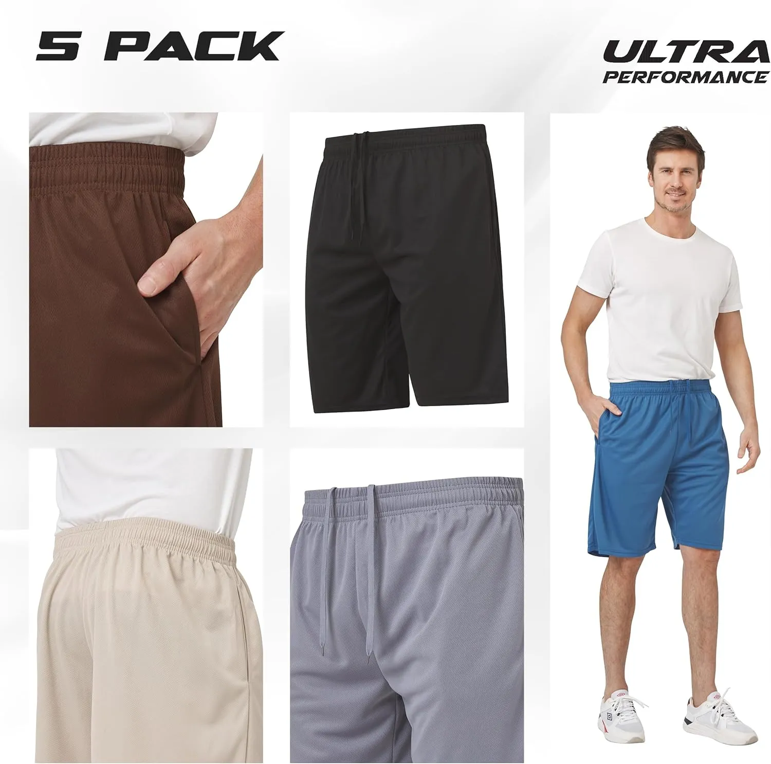 Ultra Performance 5 Pack Mens Shorts, Athletic Gym Shorts Workout Basketball Shorts for Men, SM - 5X