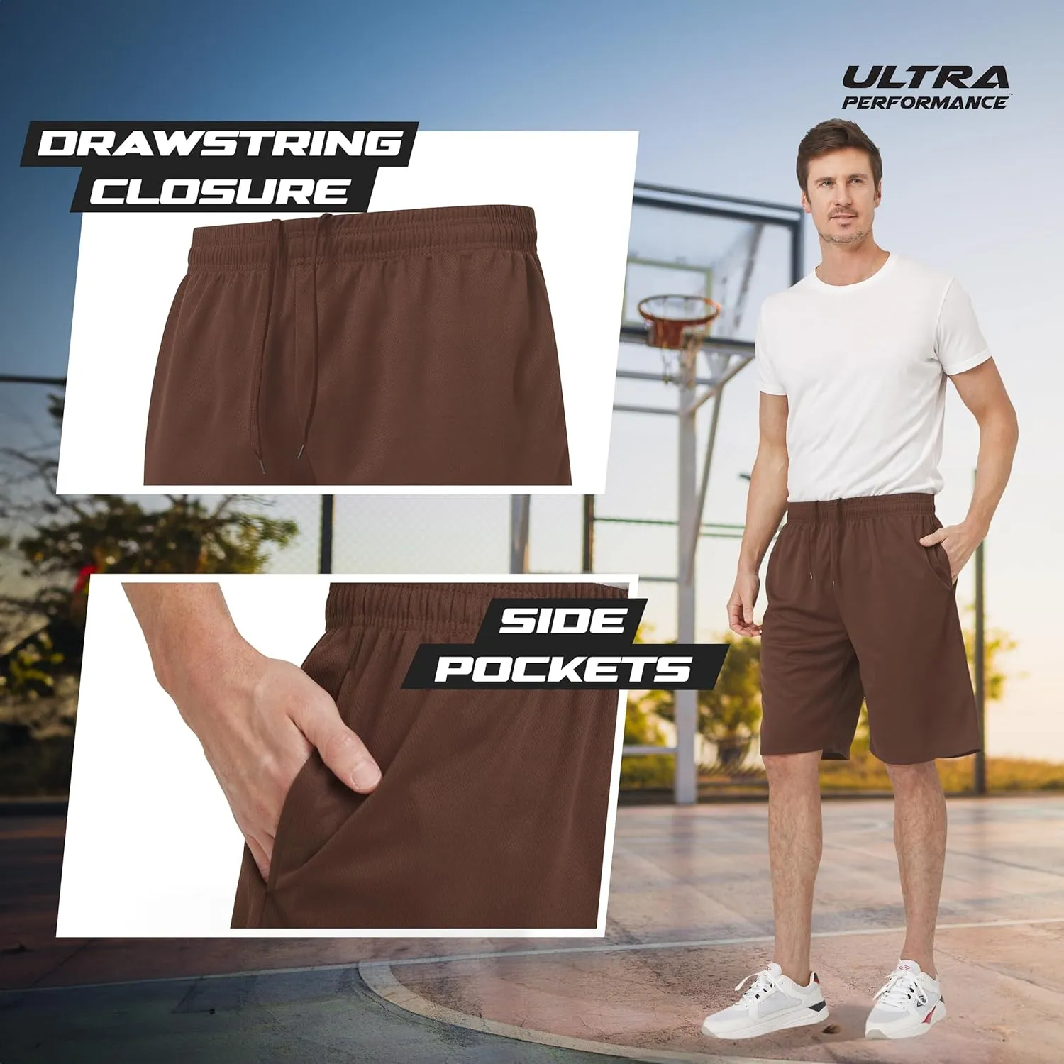 Ultra Performance 5 Pack Mens Shorts, Athletic Gym Shorts Workout Basketball Shorts for Men, SM - 5X