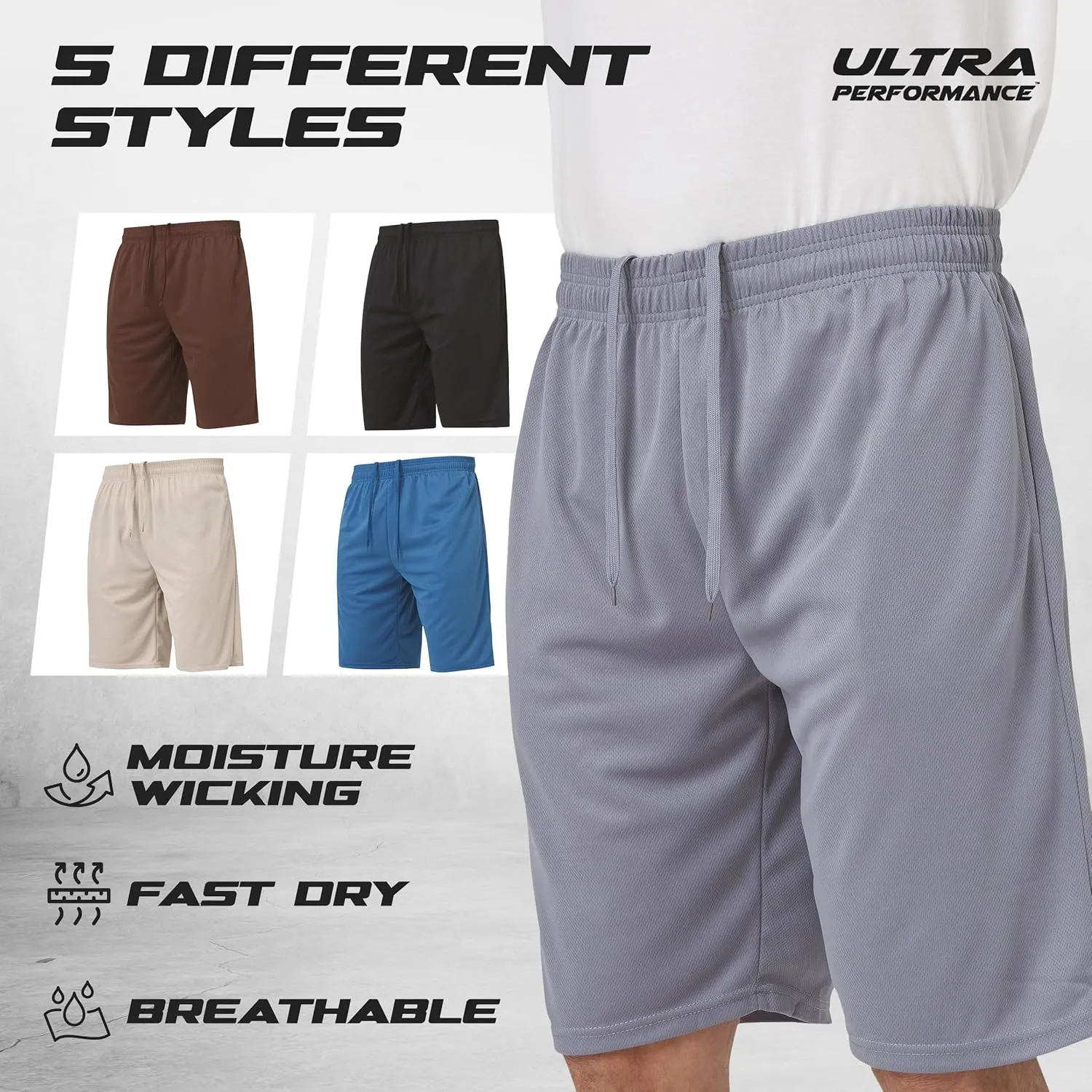 Ultra Performance 5 Pack Mens Shorts, Athletic Gym Shorts Workout Basketball Shorts for Men, SM - 5X
