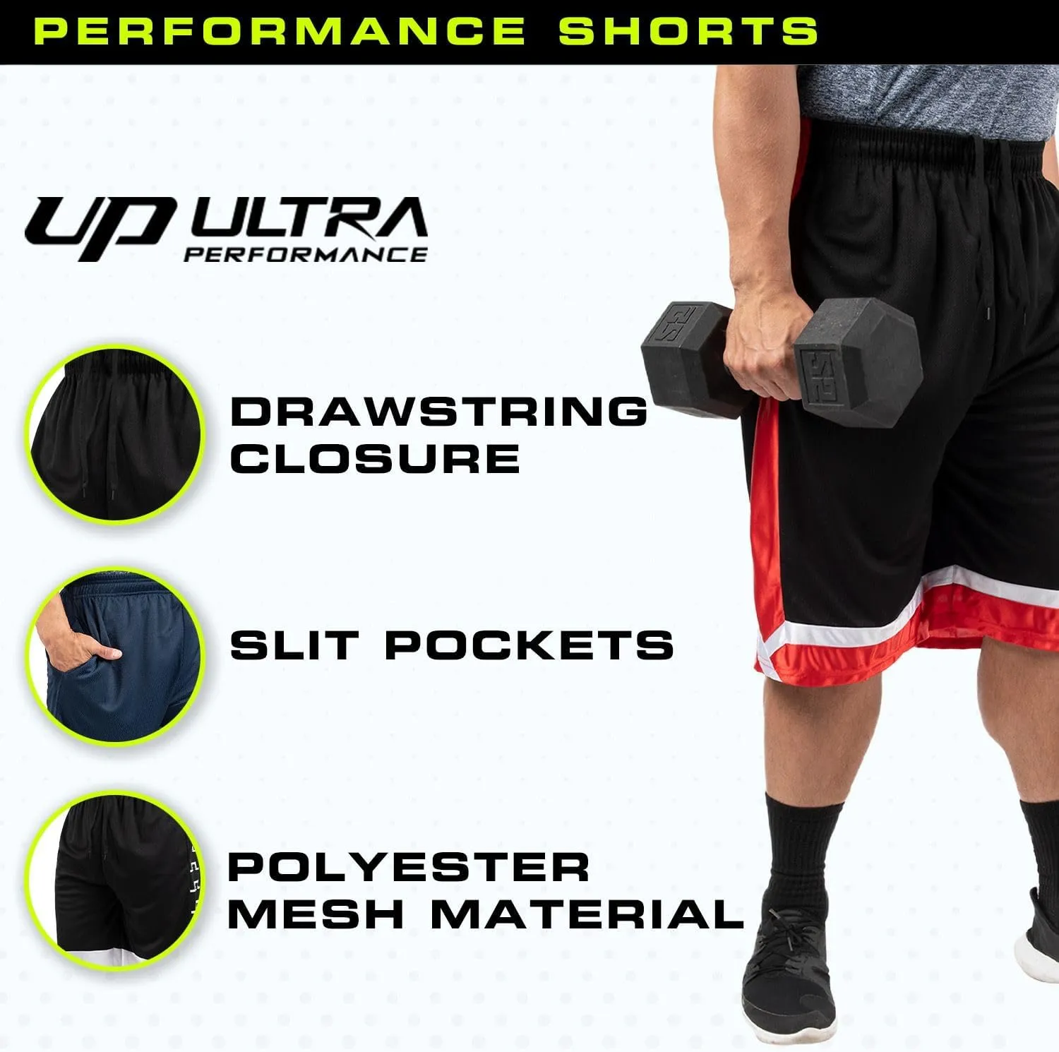 Ultra Performance 5 Pack Mens Shorts, Athletic Gym Shorts Workout Basketball Shorts for Men, SM - 5X