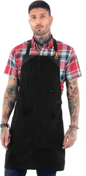 Under NY Sky Knife-Roll Ebony Black Apron – Heavy-Duty Canvas, Leather Reinforcement – Adjustable for Men and Women – Pro Chef, Barbecue, Butcher, Bartender, Woodworker, Tool Aprons