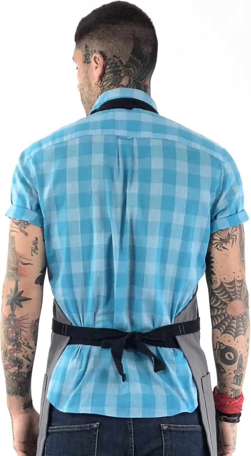 Under NY Sky Knife-Roll Steel Gray Apron – Heavy-Duty Canvas, Leather Reinforcement – Adjustable for Men and Women – Pro Chef, Barbecue, Butcher, Bartender, Woodworker, Tool Aprons