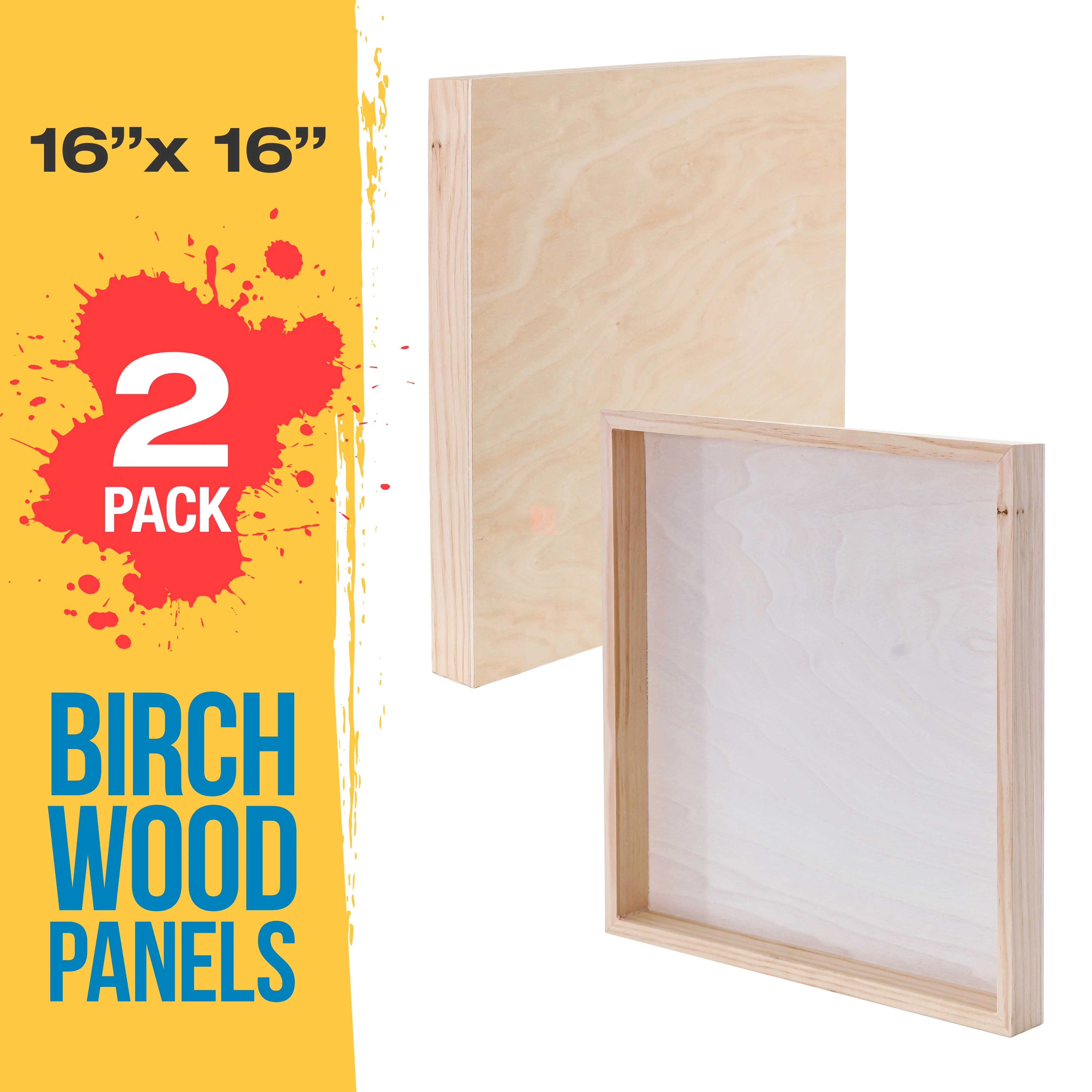 Unfinished Cradled Wood Panels for Painting, 2 Pack of 16x16 inch - Gallery Birch Wooden Canvas Boards 1-1/2" Deep - Mixed-Media Craft, Acrylic, Oil, Encaustic, Paint Pouring