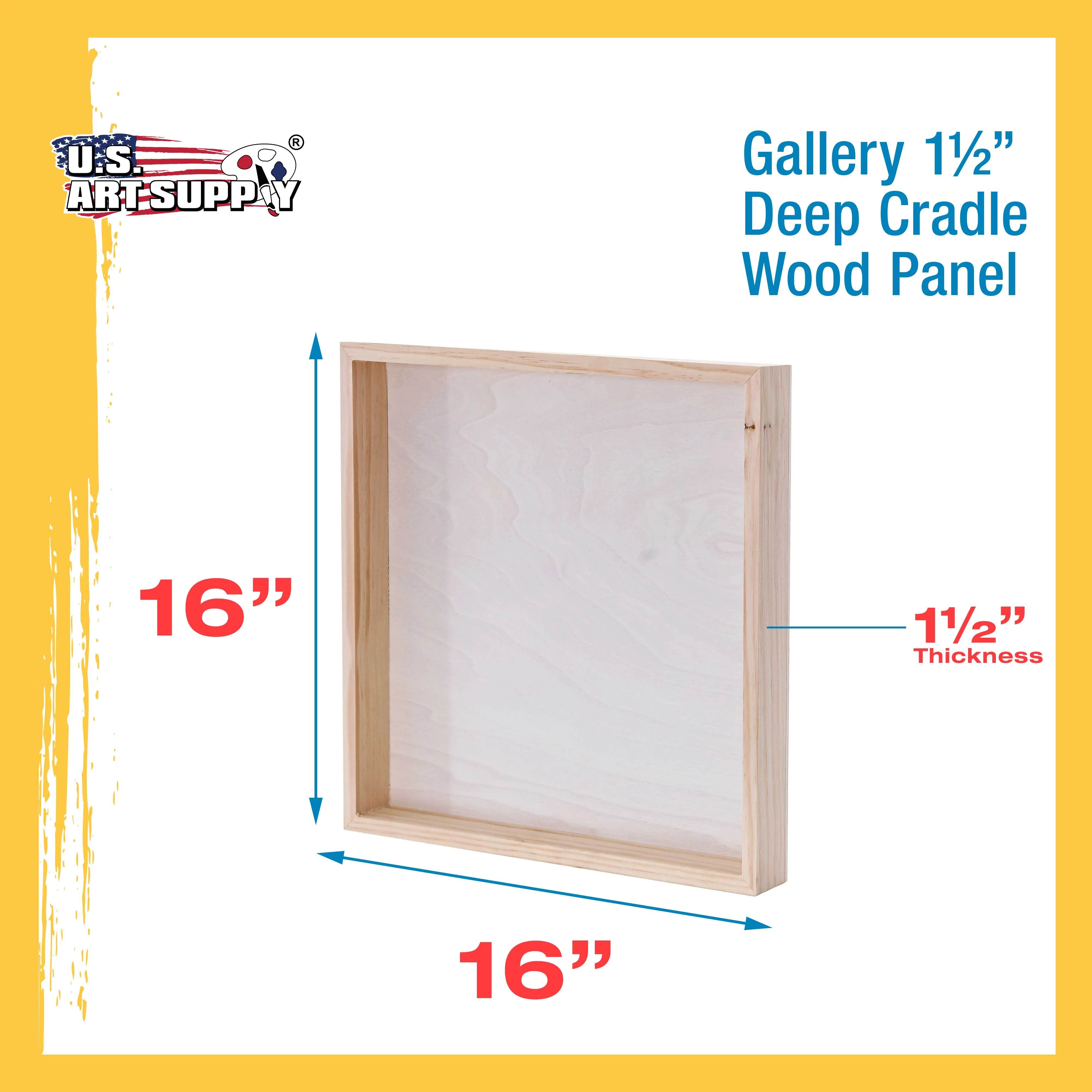 Unfinished Cradled Wood Panels for Painting, 2 Pack of 16x16 inch - Gallery Birch Wooden Canvas Boards 1-1/2" Deep - Mixed-Media Craft, Acrylic, Oil, Encaustic, Paint Pouring