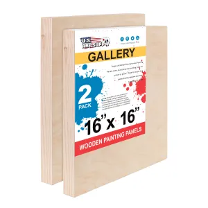 Unfinished Cradled Wood Panels for Painting, 2 Pack of 16x16 inch - Gallery Birch Wooden Canvas Boards 1-1/2" Deep - Mixed-Media Craft, Acrylic, Oil, Encaustic, Paint Pouring