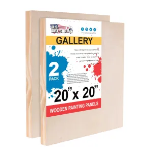 Unfinished Cradled Wood Panels for Painting, 2 Pack of 20x20 inch - Gallery Birch Wooden Canvas Boards 1-1/2" Deep - Mixed-Media Craft, Acrylic, Oil, Encaustic, Paint Pouring