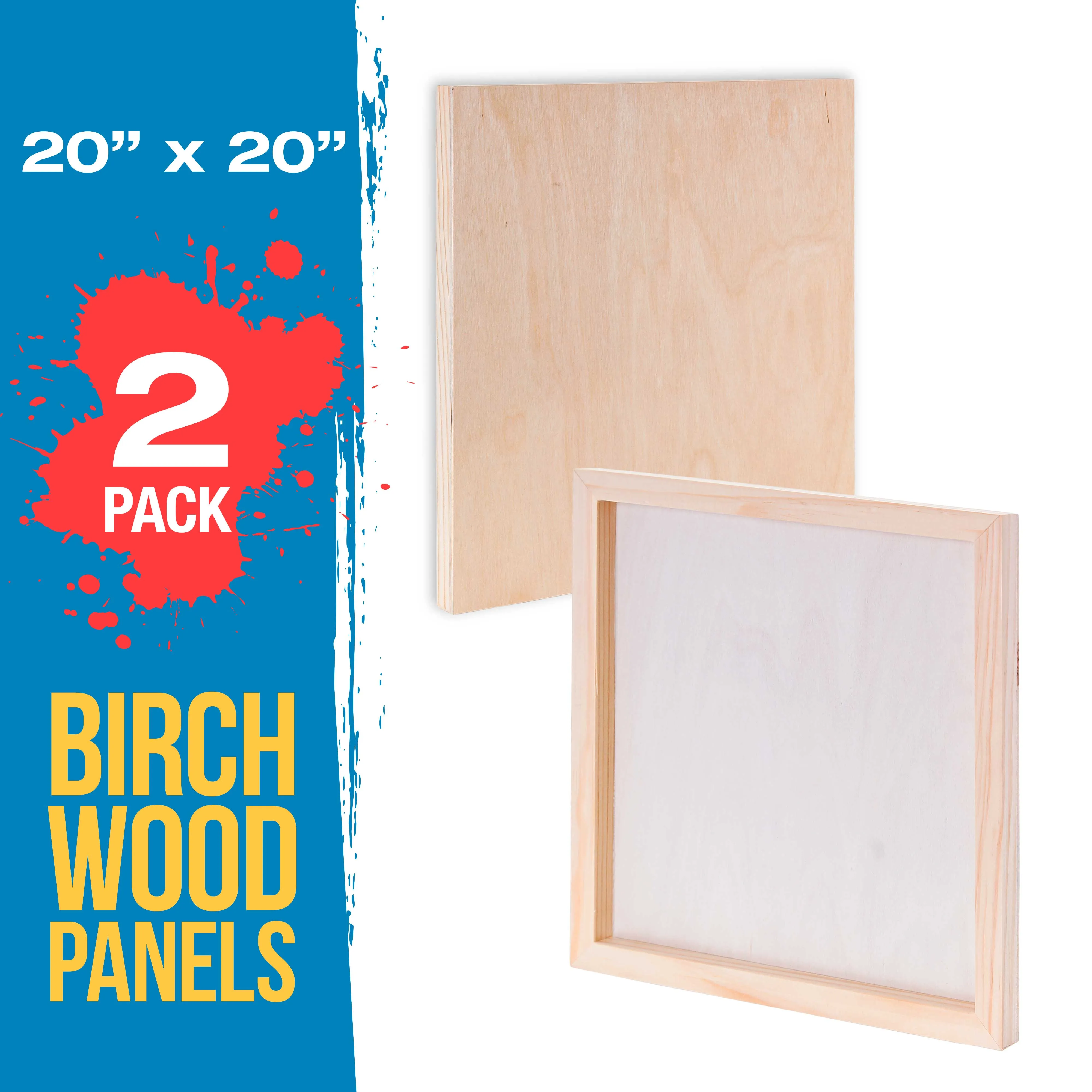 Unfinished Cradled Wood Panels for Painting, 2 Pack of 20x20 inch - Studio Birch Wooden Canvas Boards 3/4" Deep - Mixed-Media Craft, Acrylic, Oil, Encaustic, Paint Pouring Panel Board