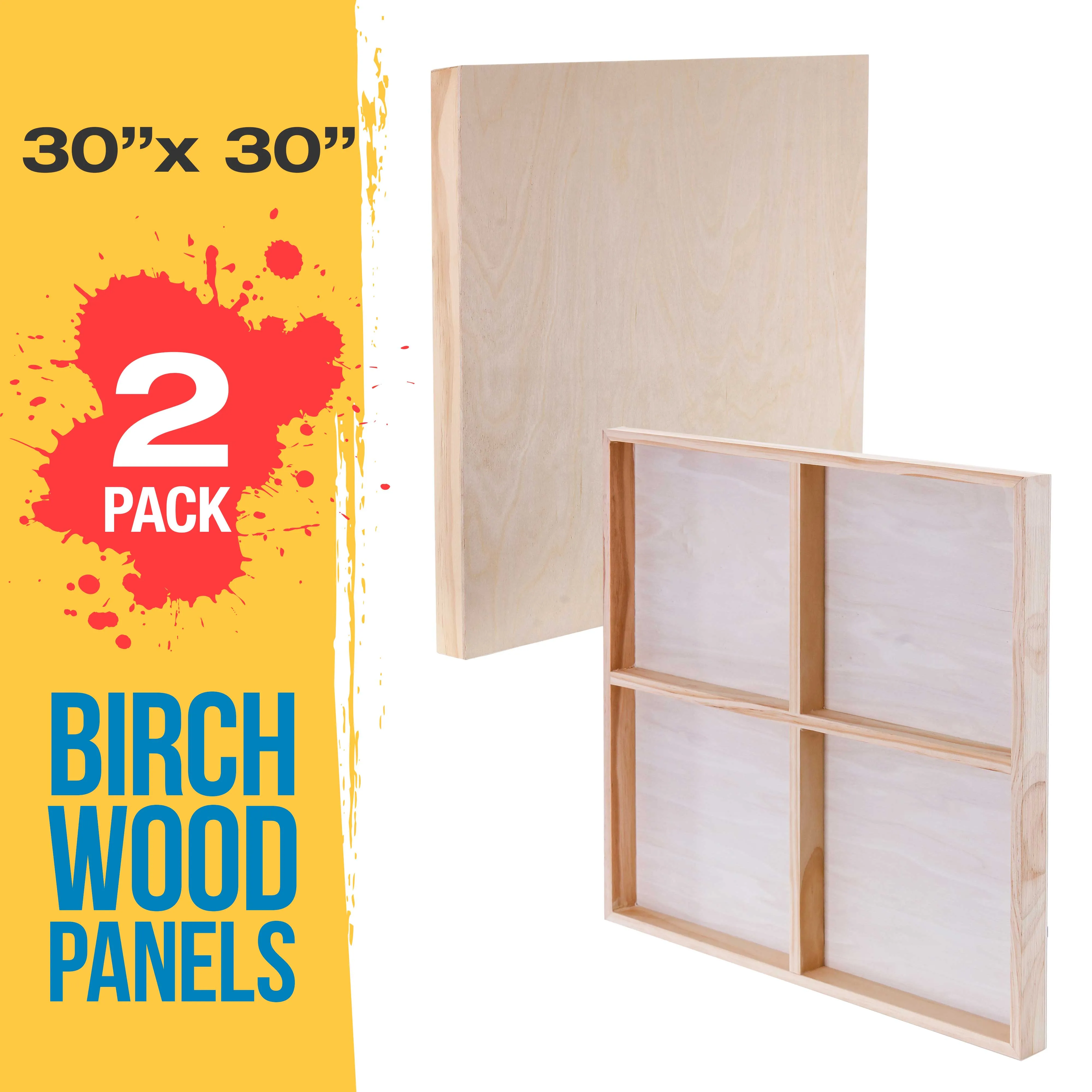 Unfinished Cradled Wood Panels for Painting, 2 Pack of 30x30 inch - Gallery Birch Wooden Canvas Boards 1-1/2" Deep - Mixed-Media Craft, Acrylic, Oil, Encaustic, Paint Pouring
