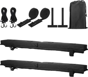 Universal Soft Roof Rack Pads Kayak Carrier Surfboard Windsurfing Car Racks for Snowboard Canoe with 2 Pcs 15ft Tie Down Straps 2 Pcs 15ft Tie Down Rope 2 Quick Loop Strap 1 Storage Bag, Black