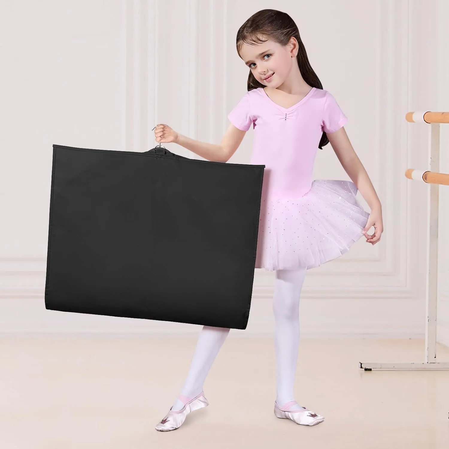 Univivi 40 Inch Kids Dance Costume Garment Bag, Dance Competition Garment Bags for Teens With 3 Medium Clear Zipper Pockets for Storage And Travel (Black) - 8 Pack