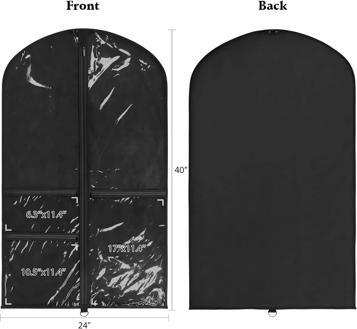 Univivi 40 Inch Kids Dance Costume Garment Bag, Dance Competition Garment Bags for Teens With 3 Medium Clear Zipper Pockets for Storage And Travel (Black) - 8 Pack