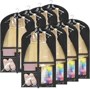 Univivi 40 Inch Kids Dance Costume Garment Bag, Dance Competition Garment Bags for Teens With 3 Medium Clear Zipper Pockets for Storage And Travel (Black) - 8 Pack