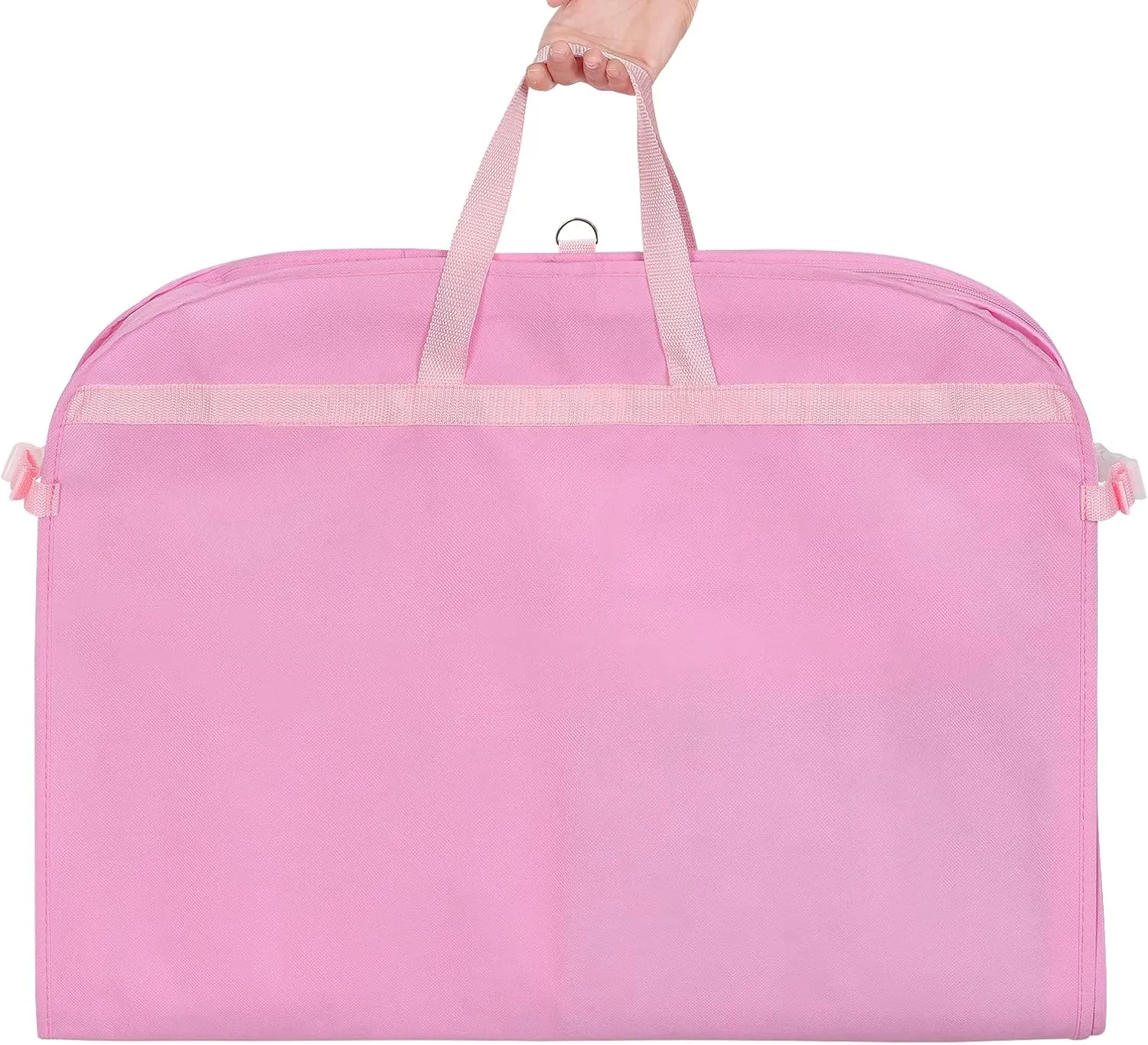 Univivi 40 Inch Kids Garment Bags for Dance Costumes, 3 Medium Clear Zipper Pockets and 2 Back Zippered Pockets for Hanging Clothes, Travel Storage - Pink