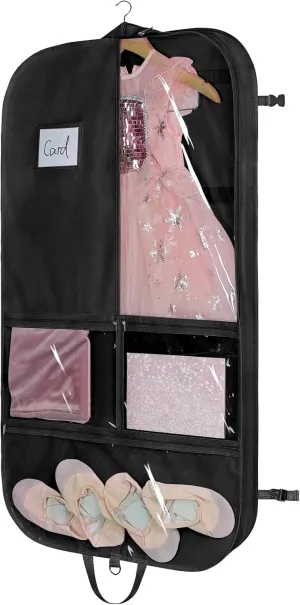 Univivi 40" Dance Costume Garment Bag for Dancers, Foldable Dance Garment Bag with 5 x Pockets & 2 x Sport Stickers Ideal for Dance Competition and Costumes Storage - Black