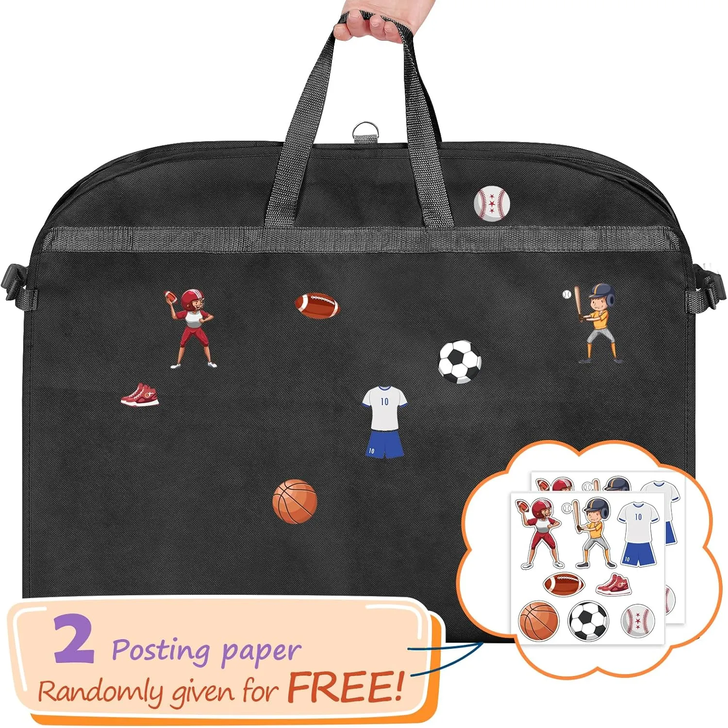 Univivi 40" Dance Costume Garment Bag for Dancers, Foldable Dance Garment Bag with 5 x Pockets & 2 x Sport Stickers Ideal for Dance Competition and Costumes Storage - Black