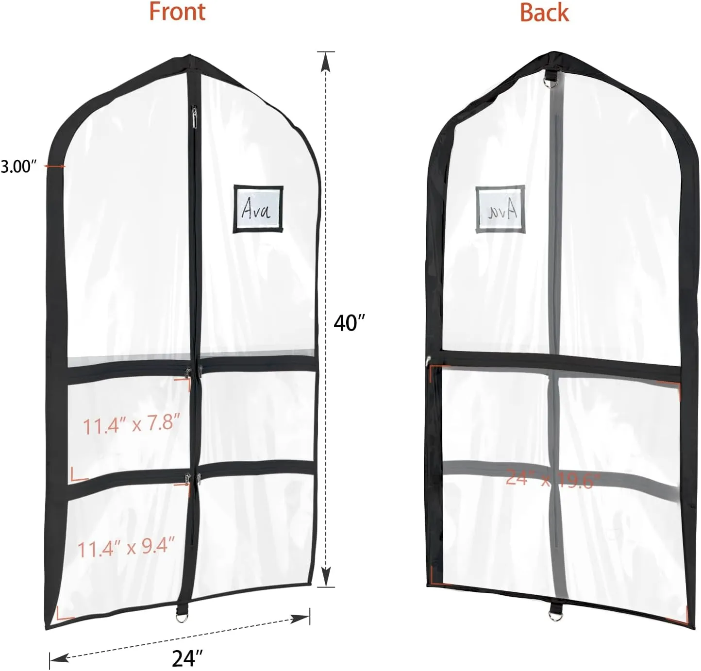 Univivi Clear Black PVC Dance Costume Bags Garment Bag 40 Inch for Dance Competitions, with 4 Medium Clear Zipper Pockets and 1 Large Back Zippered Pocket [Upgraded Version] (40'' x 24'' 6 Pack)