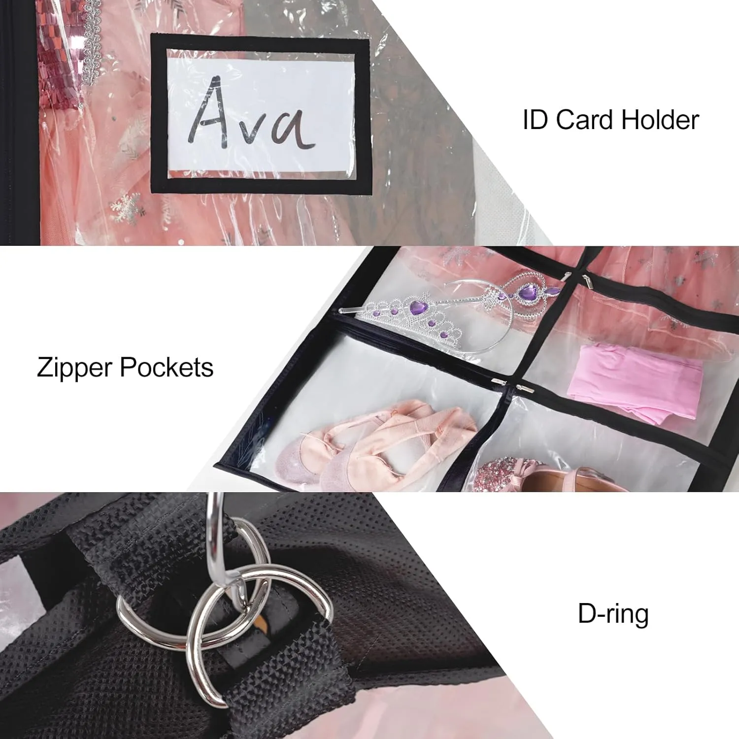 Univivi Clear Black PVC Dance Costume Bags Garment Bag 40 Inch for Dance Competitions, with 4 Medium Clear Zipper Pockets and 1 Large Back Zippered Pocket [Upgraded Version] (40'' x 24'' 6 Pack)