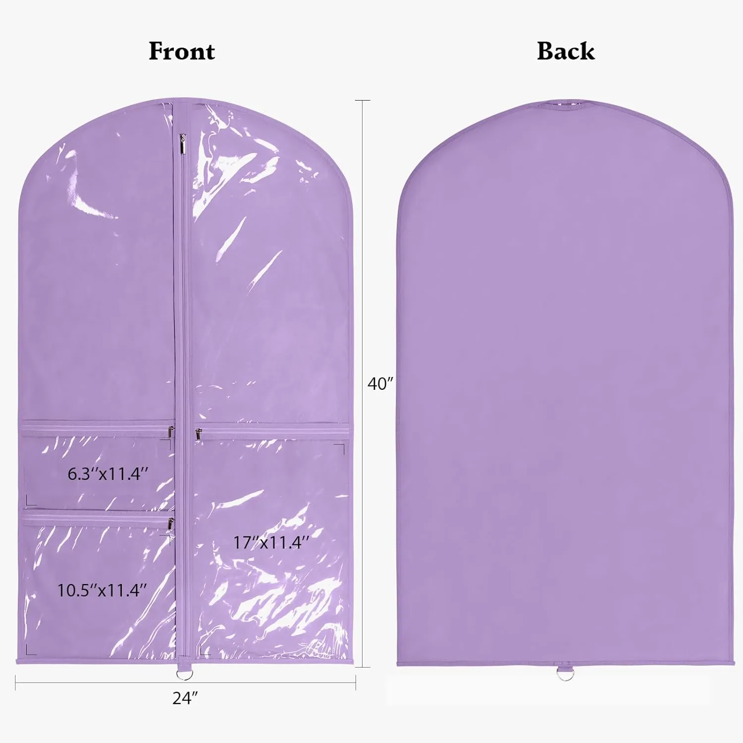 Univivi Dance Costume Bags Garment Bag 40 Inch Hanging Clothes for Dance Competitions, with 3 Medium Clear Zipper Pockets for Dance Costumes, Closet Storage (Purple, 2 Pack)