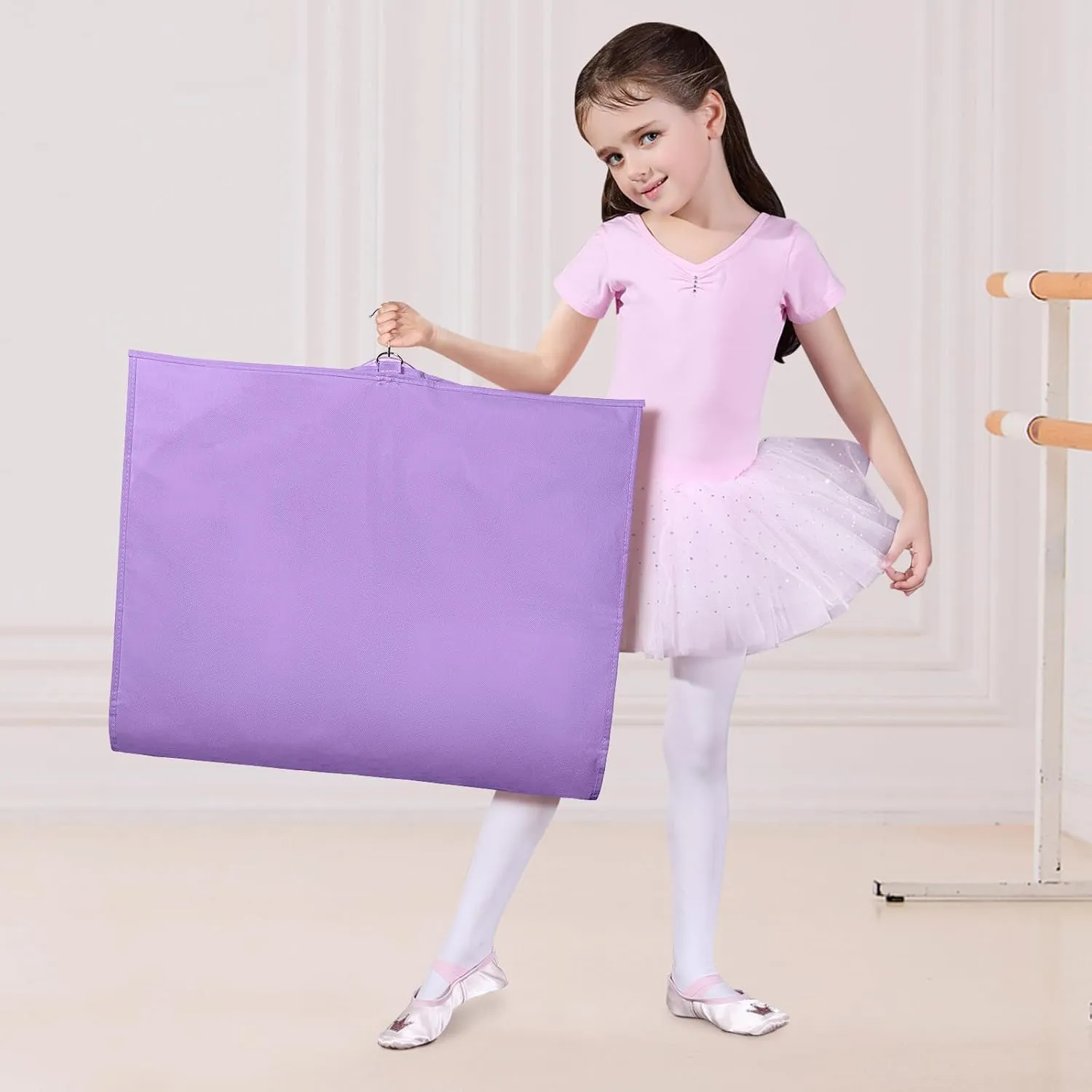 Univivi Dance Costume Bags Garment Bag 40 Inch Hanging Clothes for Dance Competitions, with 3 Medium Clear Zipper Pockets for Dance Costumes, Closet Storage (Purple, 2 Pack)