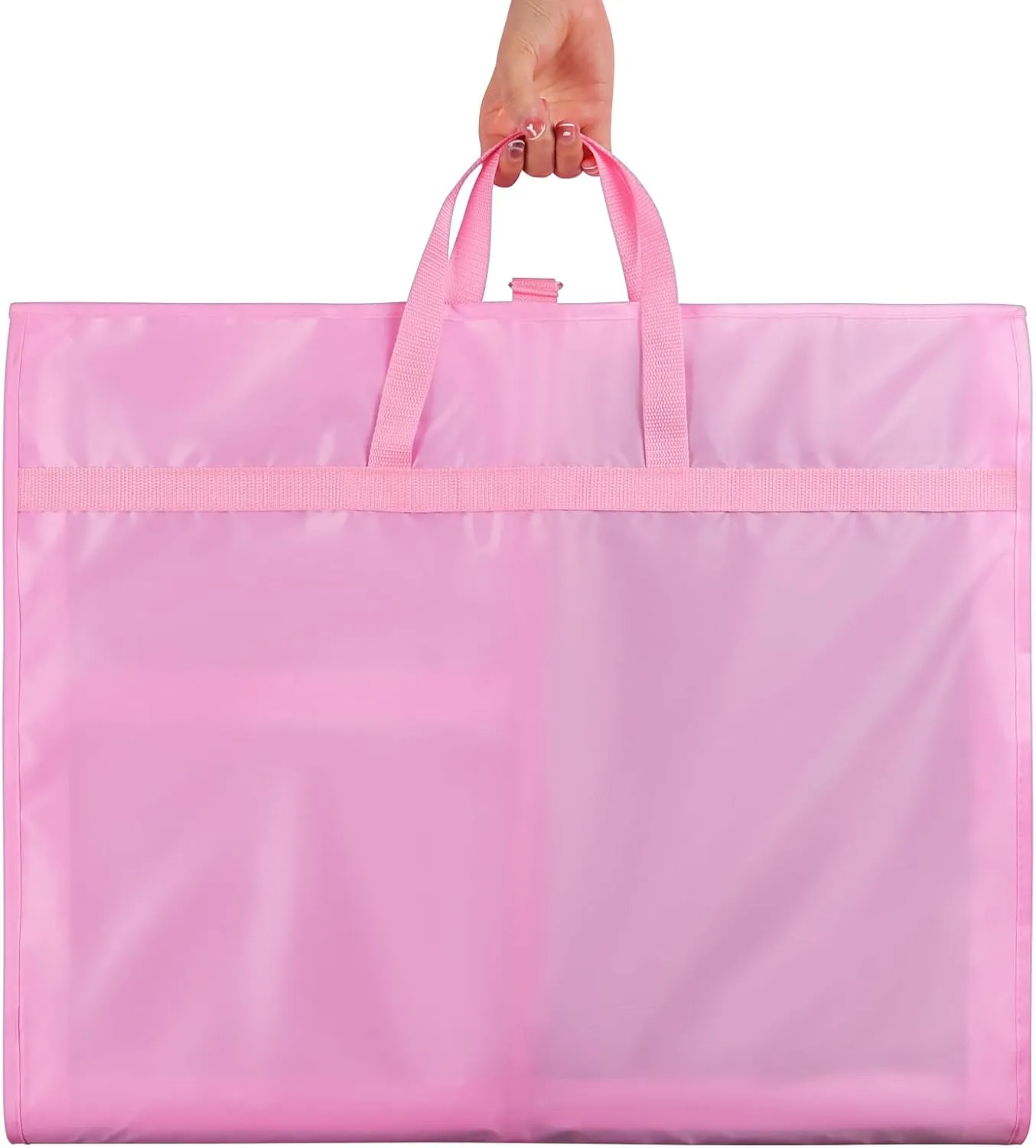 Univivi Dance Costume Garment Bag, 40" Waterproof Hanging Bag for Travel, Kids Clothes Bag With 5 Clear Pockets and Handles for Costumes and Sports, Pink