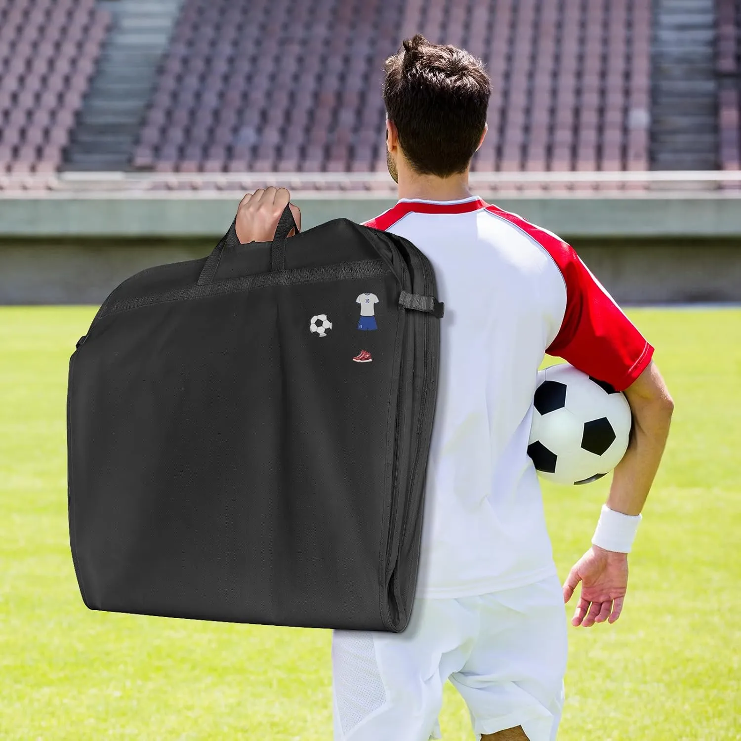Univivi Dance Costume Garment Bag for Hanging Clothes, 50 Inch Dance Competition Cover Bag With 3 Clear Zipper Pockets with 2 x Sport Stickers, Ideal for Dance Costumes and Sports - Black