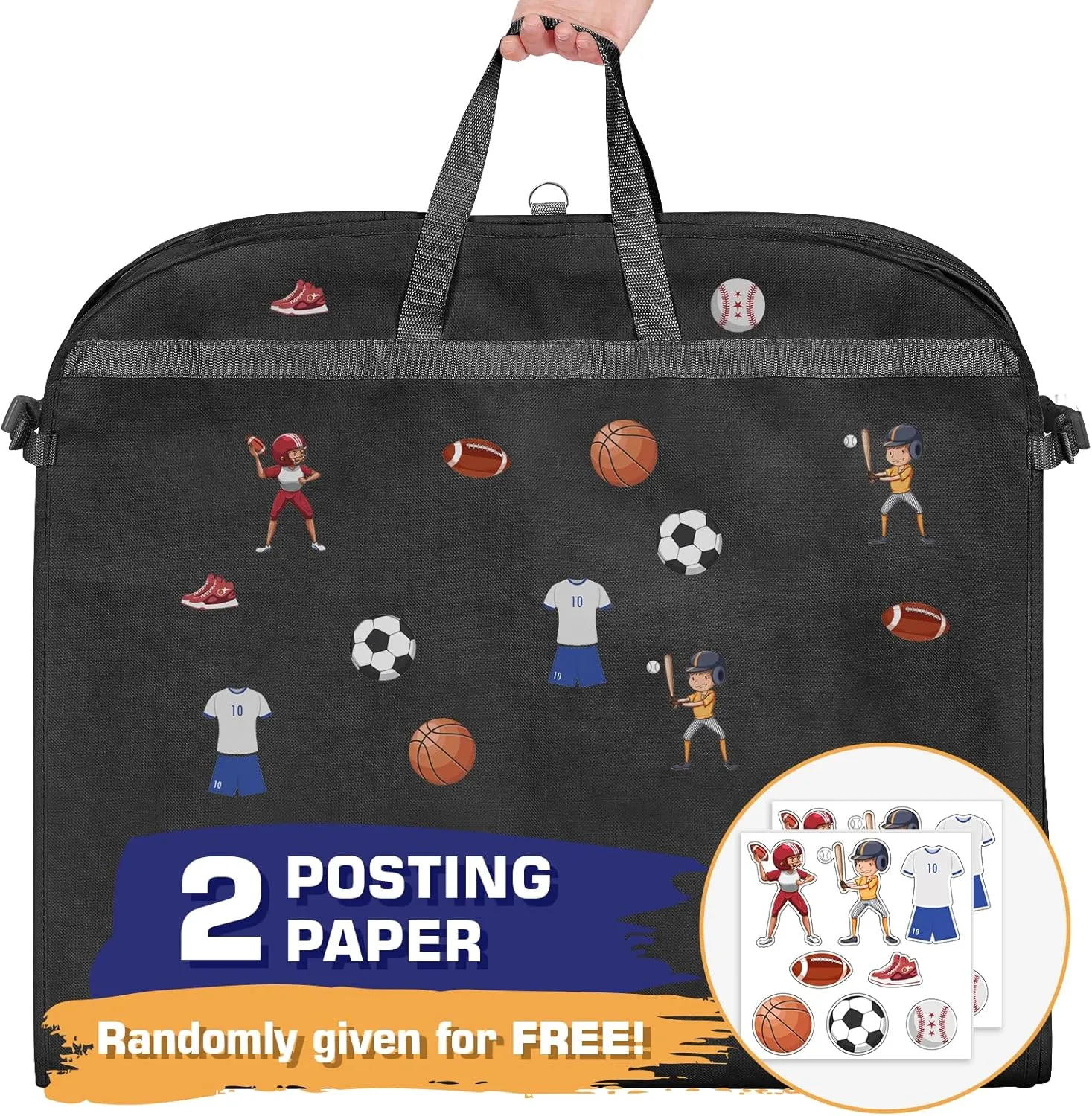 Univivi Dance Costume Garment Bag for Hanging Clothes, 50 Inch Dance Competition Cover Bag With 3 Clear Zipper Pockets with 2 x Sport Stickers, Ideal for Dance Costumes and Sports - Black