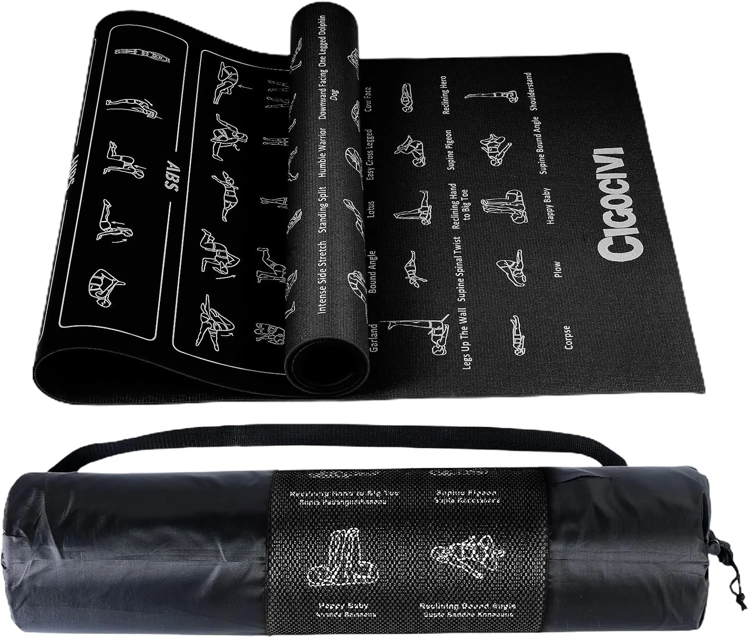 Upgrade New Instructional Yoga Mat with 75 Poses Printed on It for Beginners, 5.7'x2'x0.25", 6mm Travel Yoga Mat with Bag Christmas Gifts for Women and Men, 1/4 Inch Extra Thick Non-Slip
