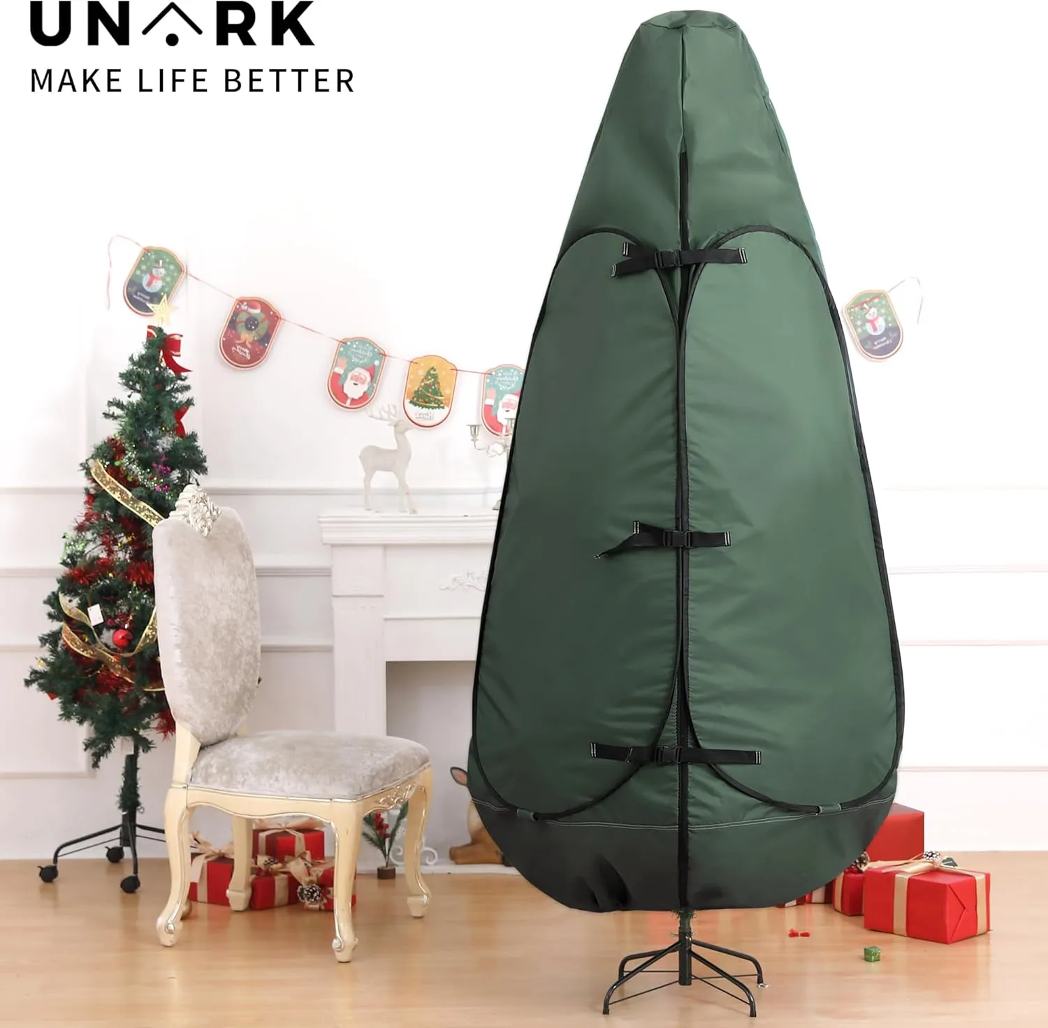Upright Christmas Tree Storage Bag 9 Foot Tree, 9 ft Christmas Tree Storage Bag, Christmas Tree Cover For Upright Storage Fit 8 Ft / 9 Ft / 10 Ft Christmas Tree Bags Storage 9 ft Green