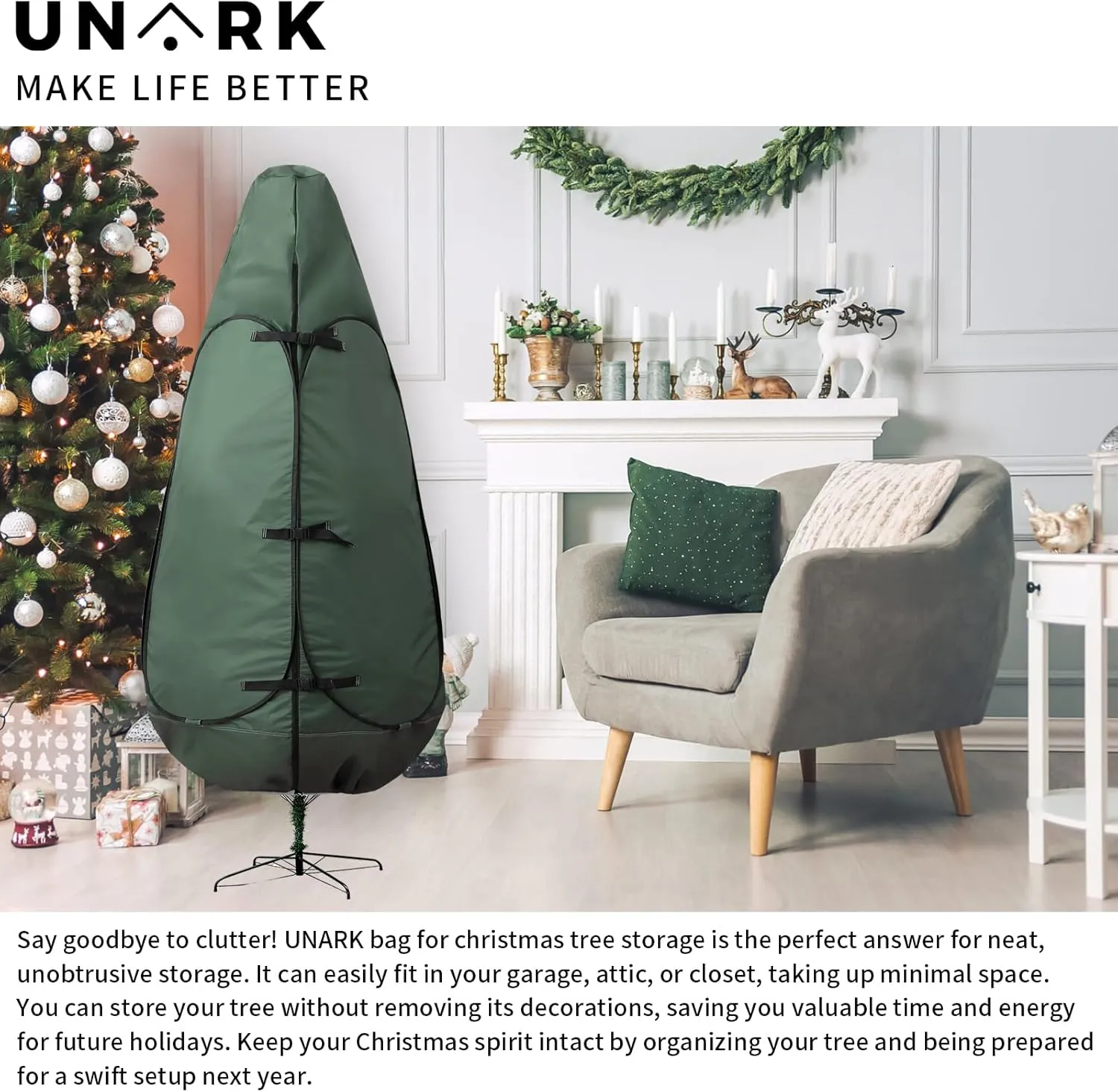Upright Christmas Tree Storage Bag 9 Foot Tree, 9 ft Christmas Tree Storage Bag, Christmas Tree Cover For Upright Storage Fit 8 Ft / 9 Ft / 10 Ft Christmas Tree Bags Storage 9 ft Green