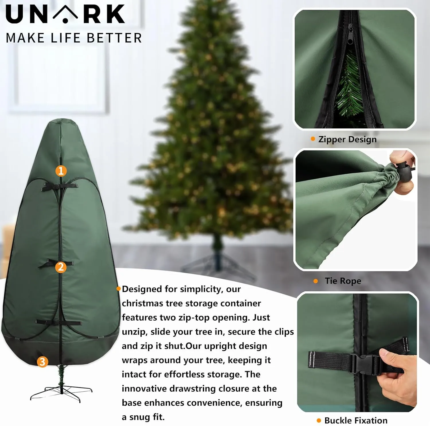 Upright Christmas Tree Storage Bag 9 Foot Tree, 9 ft Christmas Tree Storage Bag, Christmas Tree Cover For Upright Storage Fit 8 Ft / 9 Ft / 10 Ft Christmas Tree Bags Storage 9 ft Green