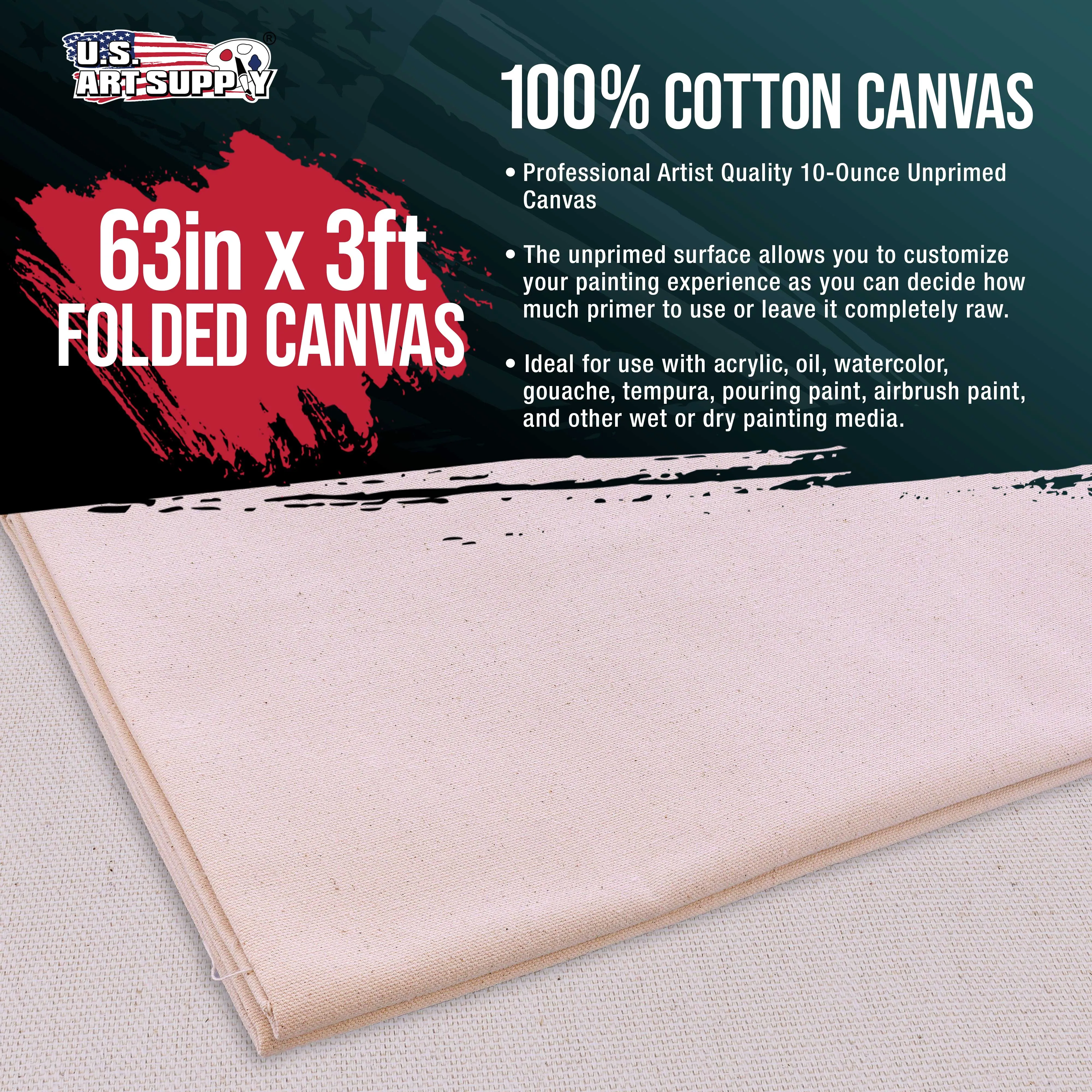 U.S. Art Supply 10-Ounce Unprimed 63" Wide x 1 Yard (3 Feet) Long Heavyweight Unstretched Canvas Roll - 100% Cotton - Oil & Acrylic Painting, Murals