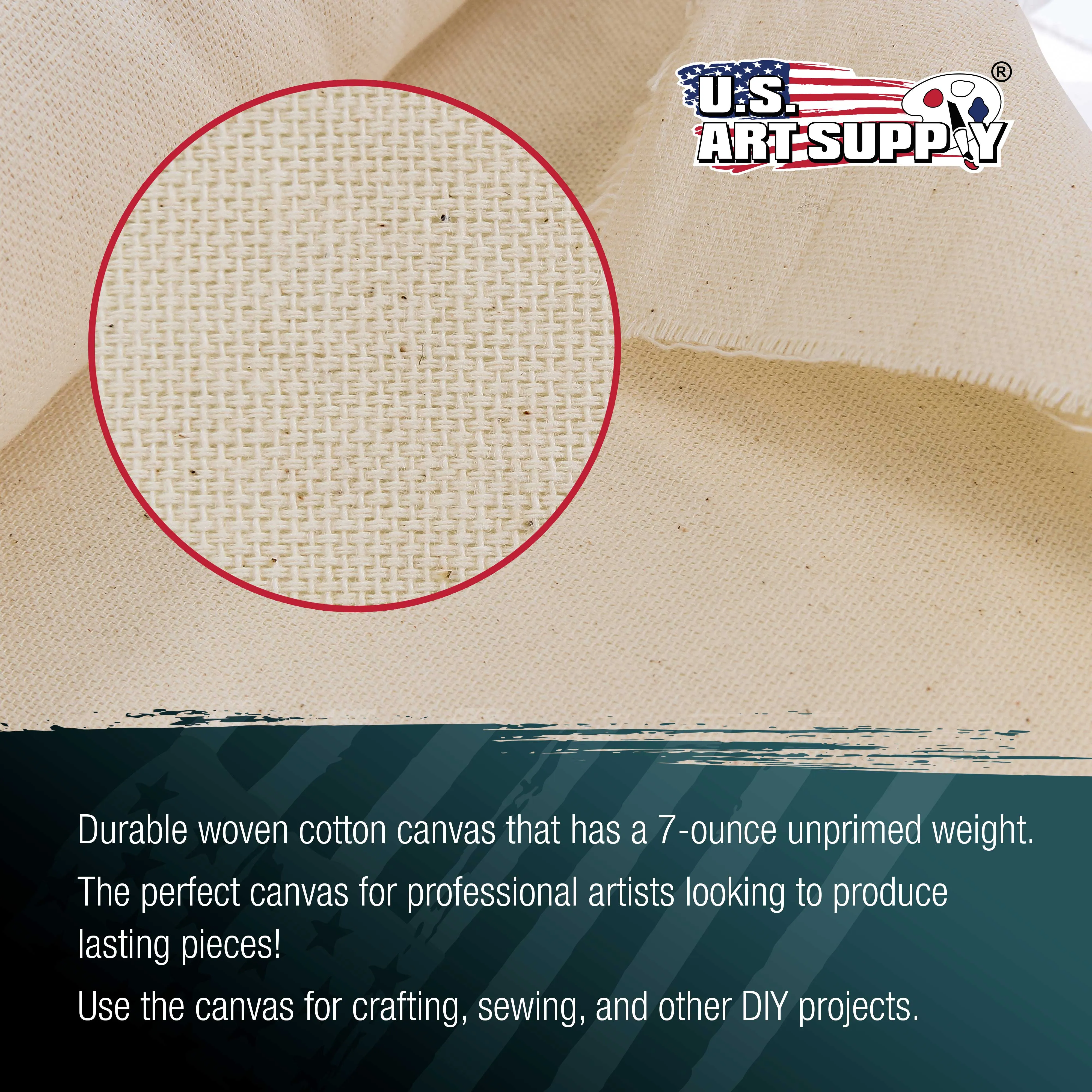 U.S. Art Supply 7-Ounce Unprimed 24" Wide x 6 Yards (18 Feet) Long Unstretched Canvas Roll - 100% Cotton, Woven - Oil & Acrylic Painting, Murals