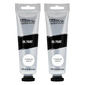 U.S. Art Supply Artists Oil Color Paint, Titanium White, 2 Extra-Large 100ml Tubes - Professional Grade, Mixable - Portrait Painting, Canvas, Student