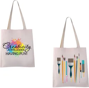 VAMSII Artist Tote Bag Painter Gift Bag Creativity is Intelligence Having Fun Art Teacher Gifts Art Student Gifts Supply Bag