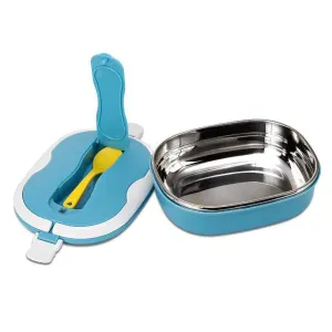 VANVENE Stainless Steel Insulated Square Lunch Box for Children, Kids and Adult, Portable Picnic Storage Boxes, School Student Food Container with Spoon (Blue)