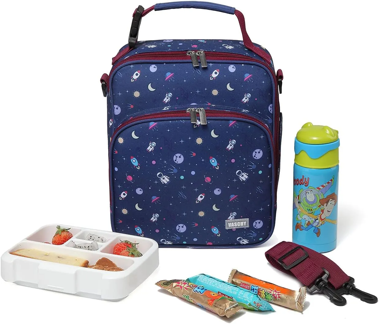 VASCHY Lunch Boxes Bag for Boys, Reusable Lunch Box Containers for Boys and Girls with Detachable Shoulder Strap, Insulated Lunch Coolers for School Cute Astronaut