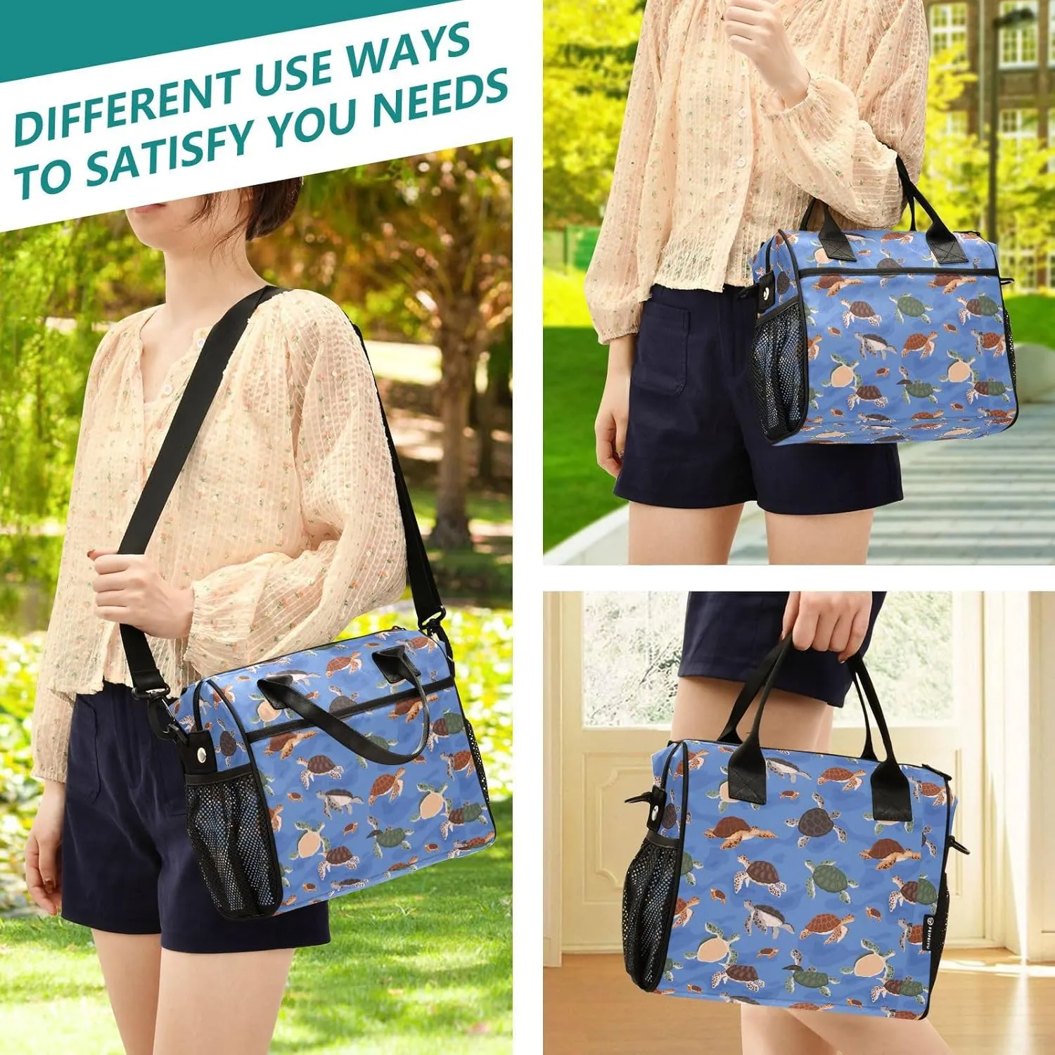 Vdsrup Oceanic Turtle Lunch Bag for Men Women Lunch Box Tote for Work, Lunchbox Cooler for Kids with Shoulder Strap & Side Pocket for Picnic Hiking Outdoor M