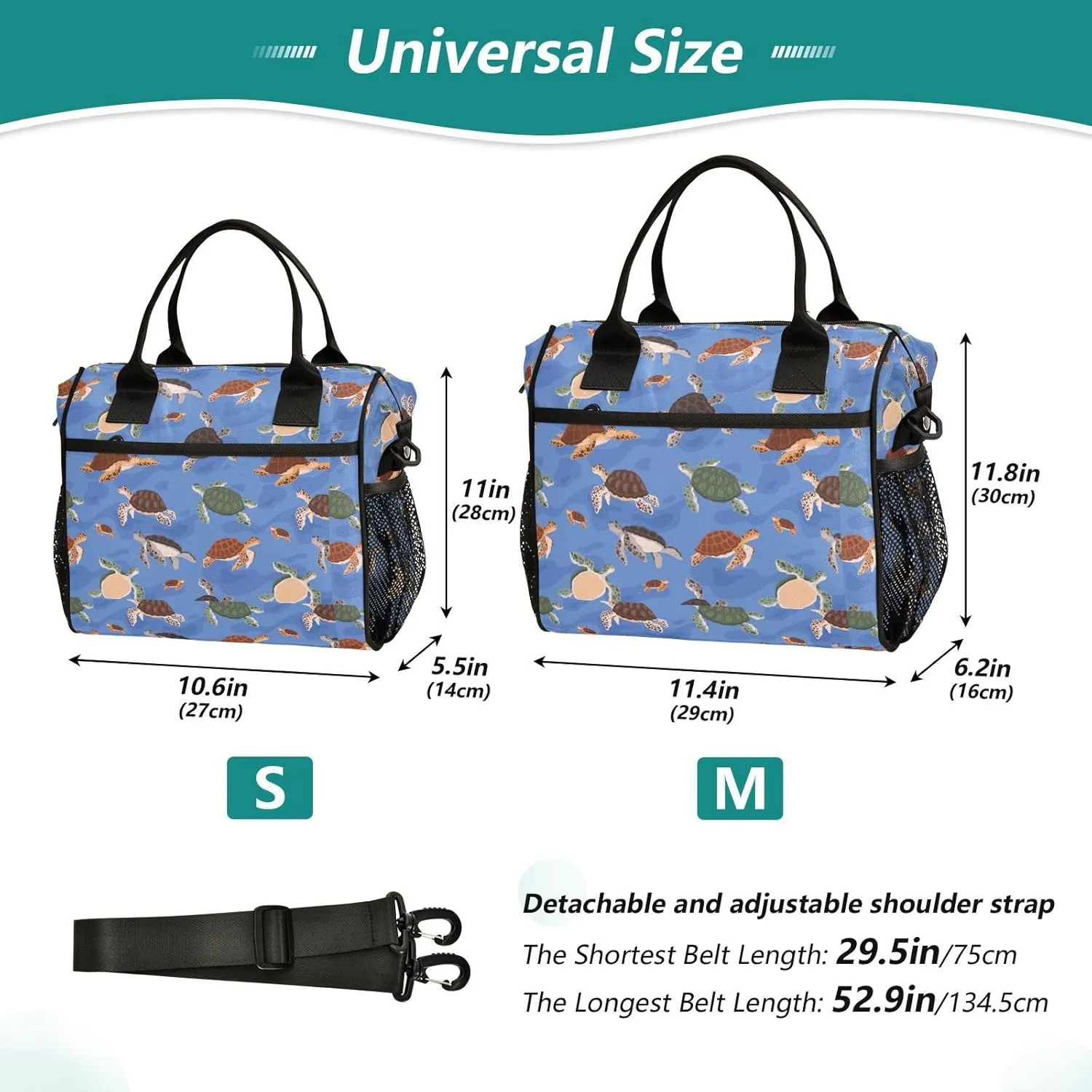 Vdsrup Oceanic Turtle Lunch Bag for Men Women Lunch Box Tote for Work, Lunchbox Cooler for Kids with Shoulder Strap & Side Pocket for Picnic Hiking Outdoor M