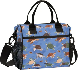Vdsrup Oceanic Turtle Lunch Bag for Men Women Lunch Box Tote for Work, Lunchbox Cooler for Kids with Shoulder Strap & Side Pocket for Picnic Hiking Outdoor M