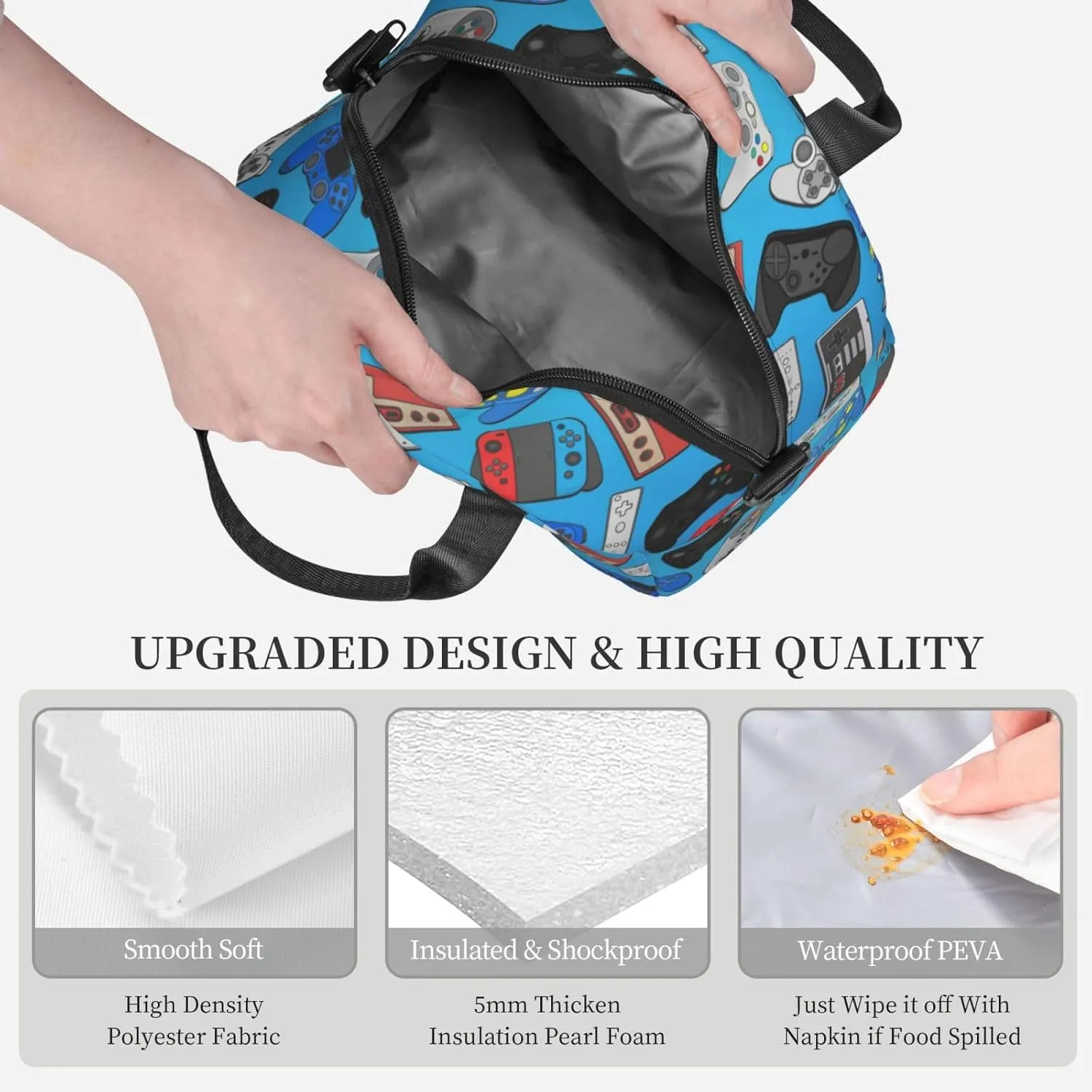Video Game Lunch Bag with Adjustable Shoulder Strap for Women Men Reusable Lunch Box Leakproof Tote Bags Insulated Cooler for Work Travel Outdoor(9 x 5 x 7.8 Inches)
