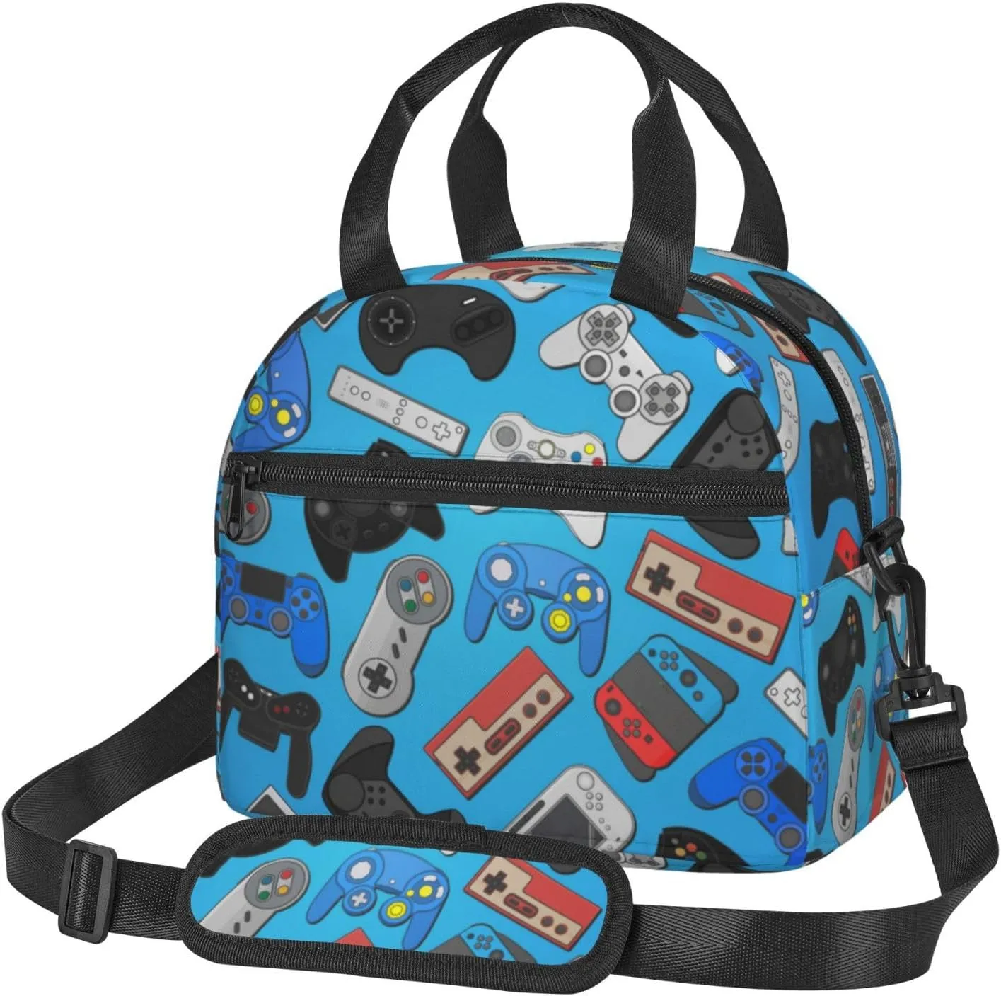 Video Game Lunch Bag with Adjustable Shoulder Strap for Women Men Reusable Lunch Box Leakproof Tote Bags Insulated Cooler for Work Travel Outdoor(9 x 5 x 7.8 Inches)