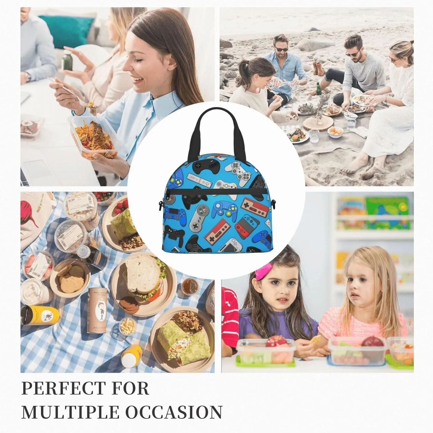 Video Game Lunch Bag with Adjustable Shoulder Strap for Women Men Reusable Lunch Box Leakproof Tote Bags Insulated Cooler for Work Travel Outdoor(9 x 5 x 7.8 Inches)