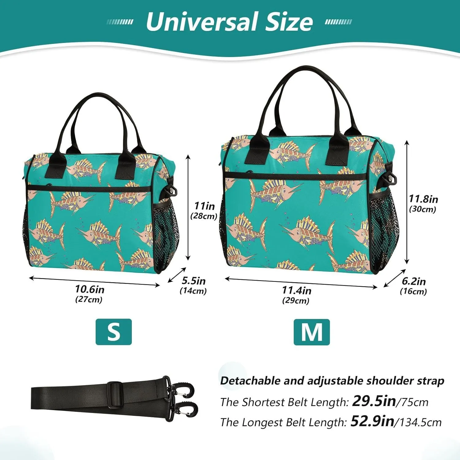 VIGTRO Abstract Swordfish Pattern Insulated Lunch Bag Leakproof Lunch Box for Women Men Reusable Lunch Tote Bag with Adjustable Shoulder Strap for Office Picnic Travel Size S