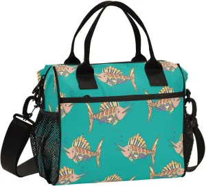 VIGTRO Abstract Swordfish Pattern Insulated Lunch Bag Leakproof Lunch Box for Women Men Reusable Lunch Tote Bag with Adjustable Shoulder Strap for Office Picnic Travel Size S