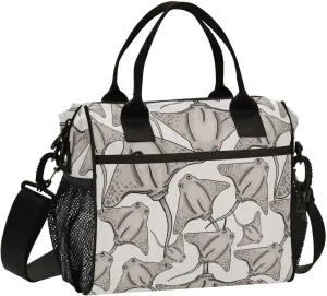 VIGTRO Fish Stingray Gray Pattern Insulated Lunch Bag Leakproof Lunch Box for Women Men Reusable Lunch Tote Bag with Adjustable Shoulder Strap for Office Picnic Travel Size M