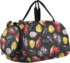 VIGTRO Seafood Lemon Shrimp Kids Overnight Travel Duffel Bag Sport Gym Bag for Boys Girls with Shoe Compartment, Carry On Weekender Luggage Bag for Dance Swim Yoga