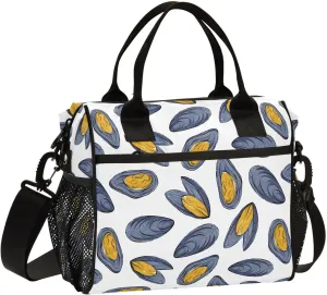 VIGTRO Seafood Mussels Pattern Insulated Lunch Bag Leakproof Lunch Box for Women Men Reusable Lunch Tote Bag with Adjustable Shoulder Strap for Office Picnic Travel Size M