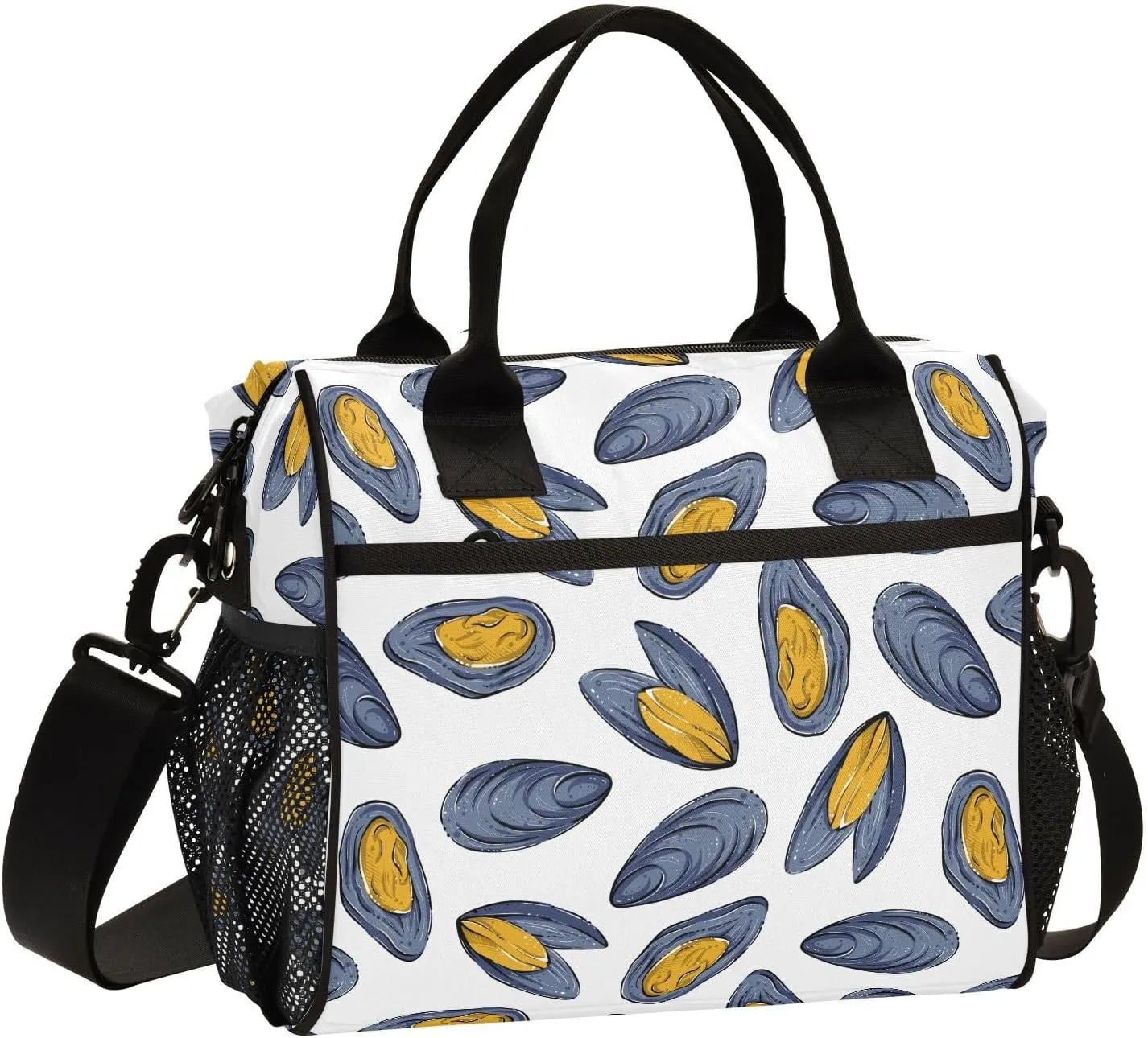 VIGTRO Seafood Mussels Pattern Insulated Lunch Bag Leakproof Lunch Box for Women Men Reusable Lunch Tote Bag with Adjustable Shoulder Strap for Office Picnic Travel Size M